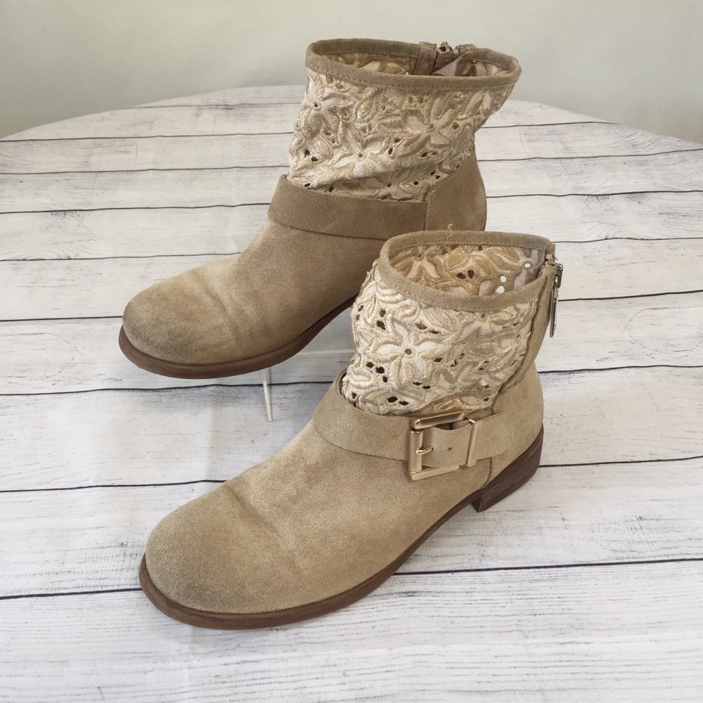 Italian Tosca Blu Suede and Lace Upper Ankle Booties